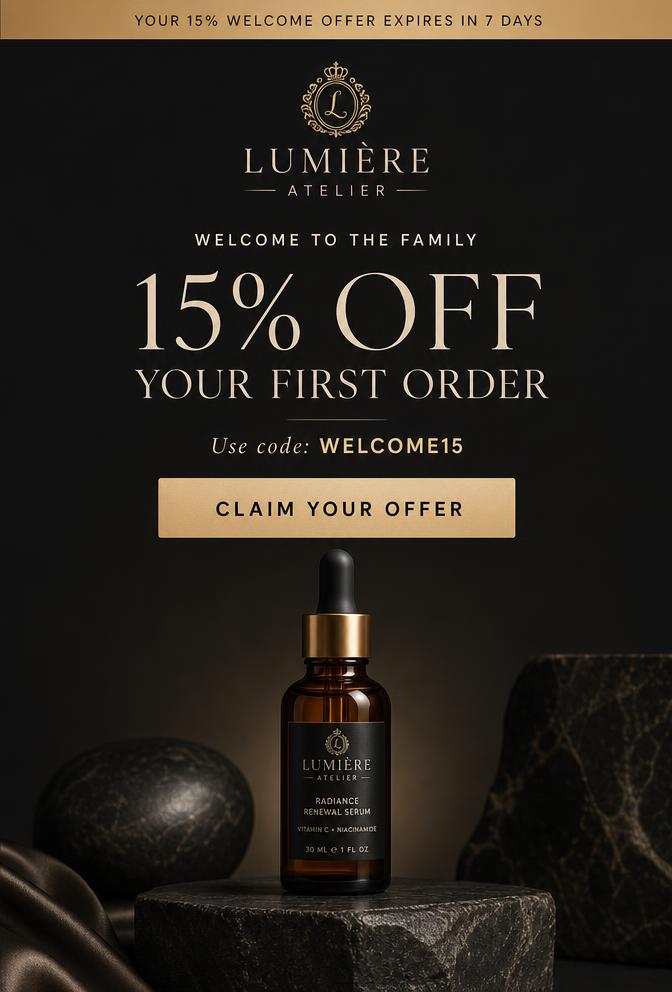 Welcome offer email for a luxury skincare brand
