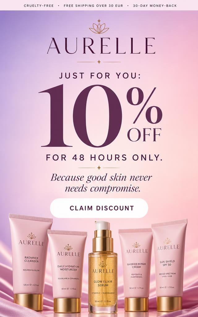 Winback discount email for a skincare brand